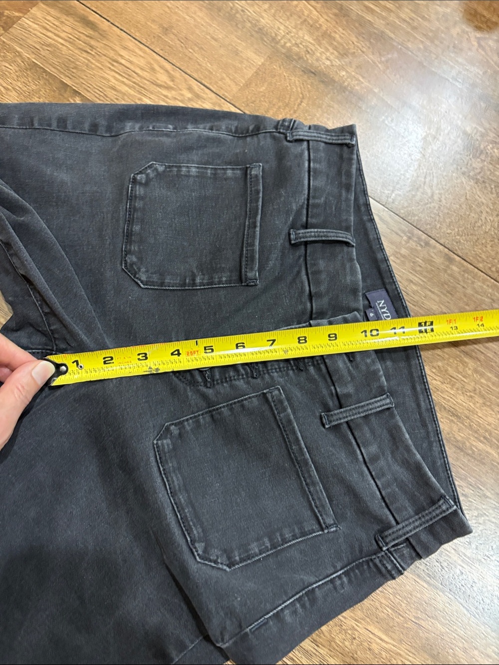 NYDJ Black Wide Leg Button Fly Ankle Jeans Trinity Stretch Raw Hems Pockets sz 6 - Picture 10 of 12